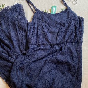 Maurices NWT navy blue lace, floor length maxi dress, size Small